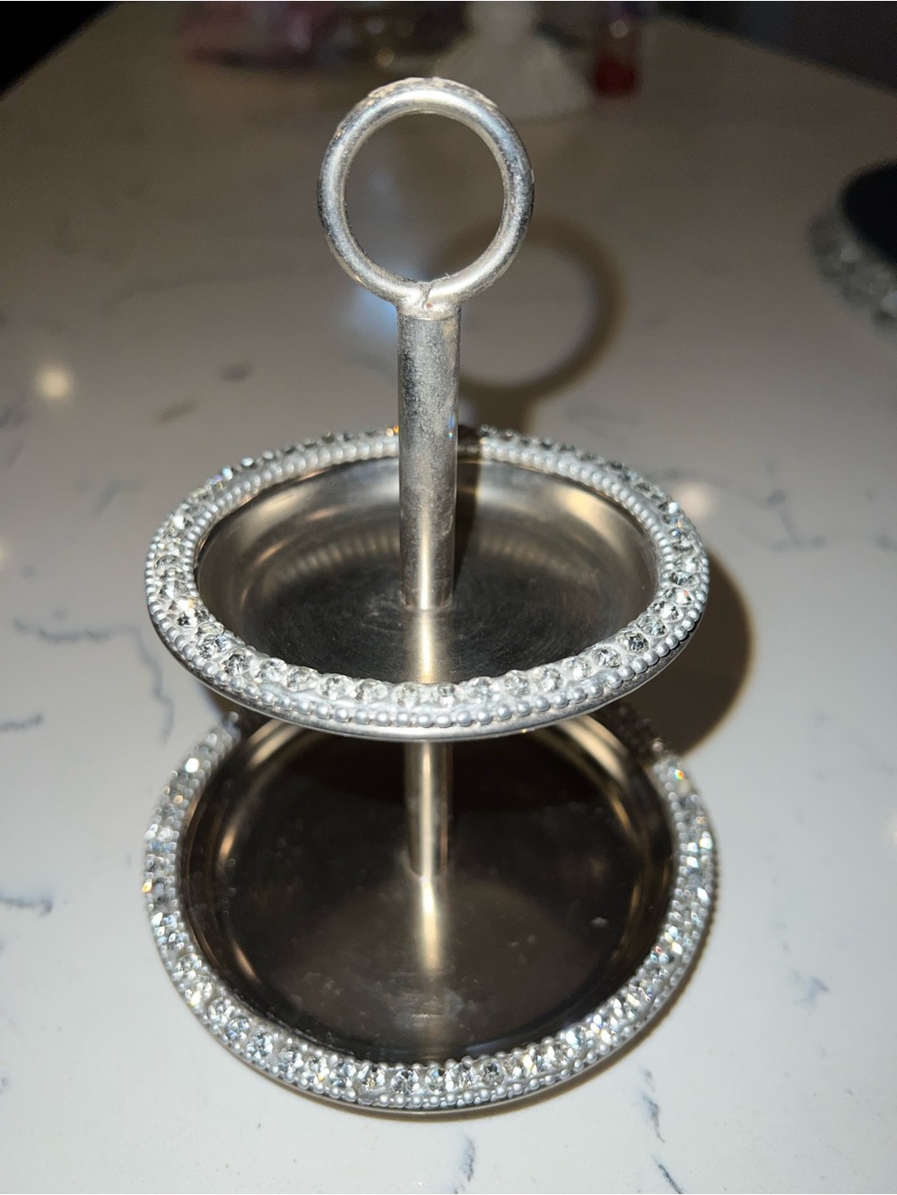 Silver Crystal Two-Tier Jewelry Stand